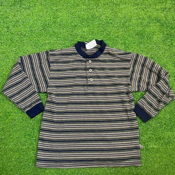 Vintage 90s Bugle Boy Kids Youth Size 7-8 Stripped Retro Henley - Picture 1 of 6